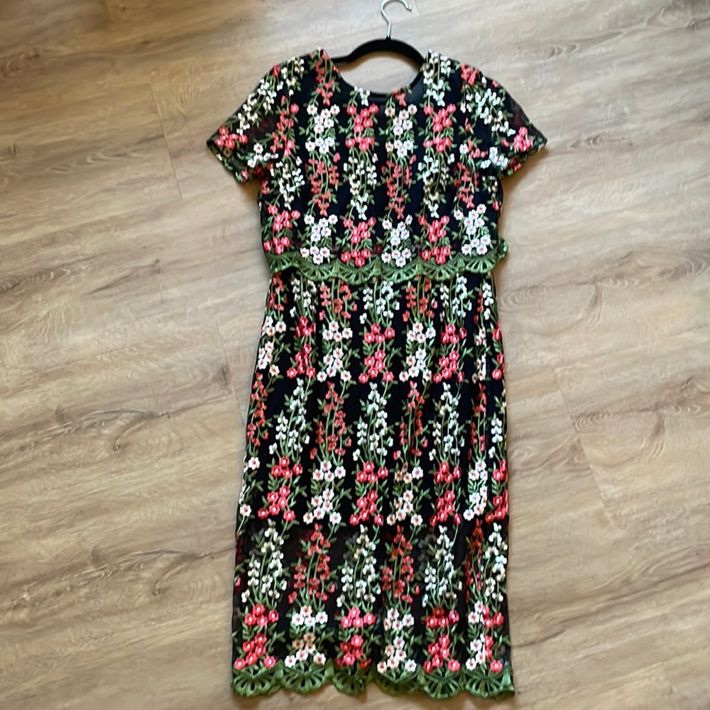 River island floral mesh embroidered black dress